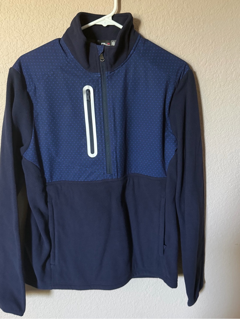RLX RALPH LAUREN Mens Small Golf Half Zip Fleece Pullover Zip Pockets Navy $198